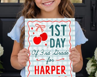 Cherry 1st Day of School Photo Prop, Back to school sign for girls, first day of school sign, Cherry Theme, Cherry with Bow Back to school