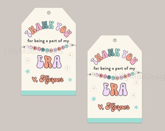 Étiquettes de remerciement de l'époque d'anniversaire, étiquettes de faveur Swiftie, anniversaire inspiré de Swiftie, étiquettes imprimables de bracelet d'amitié