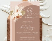 Boho Baby Shower Invitation, Arch Baby Girl Shower Invitation, Boho Flowers Shower Invitation, Pampas Grass Baby Girl Shower