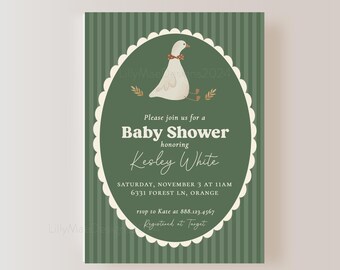 Goose Baby Boy Shower Invitation, Geese Theme, Green Shower Invitation for Boys, Gender Neutral Baby Shower, Farm Animal Theme