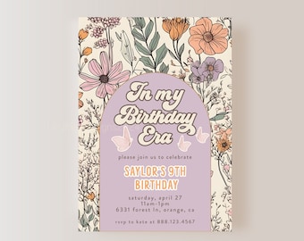 In My Birthday Era Invitation, Swiftie Inspired Birthday Party Invitation, Butterfly Theme, Wildflower Party Invitation, Retro Birthday