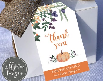 Pumpkin Thank You Tags, Pumpkin Favor Tags, Pumpkin Baby Shower Thank You Tags, Fall Thank You Tags, Fall Baby Shower Tags, Gift Tags