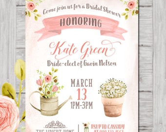 Blush Pink Bridal Shower Invitation, Floral Bridal Shower Invitation, Spring Bridal Shower Invitation, Floral Pots Shower Invitation