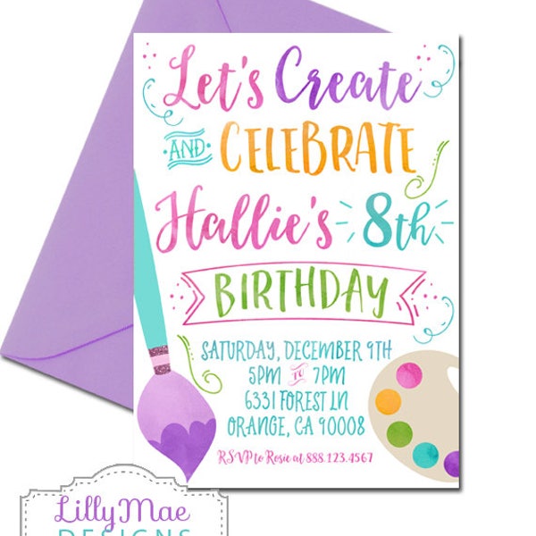 Art Party Invitation, Painting Party Invitation, Arts and Crafts Party Invitation, Watercolor Art Party Invitation, Craft Party Invitation