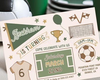 Soccer Party Invitation, Kids Sports Birthday Invite, Printable Futbol Invitation, Neutral Boy's Soccer Theme, Retro Style Soccer Invite
