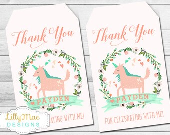 Unicorn Favor Tags, Printable unicorn tags, Personalized Gift Tags, Unicorn Party Favors, Thank You Tags, Girl's Birthday Party Favors