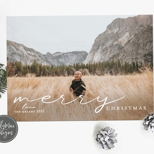 Full Photo Christmas Card, Modern Christmas Card With Photo, Minimalist Holiday Photo Card, Modern Caligraphy Christmas Card, digital file