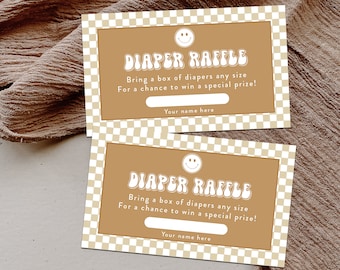 Smiley Face Diaper Raffle Tickets, Groovy Baby Shower, Checkered Diaper Raffle, Printable Retro Diaper Raffle Tickets, Baby Shower Games