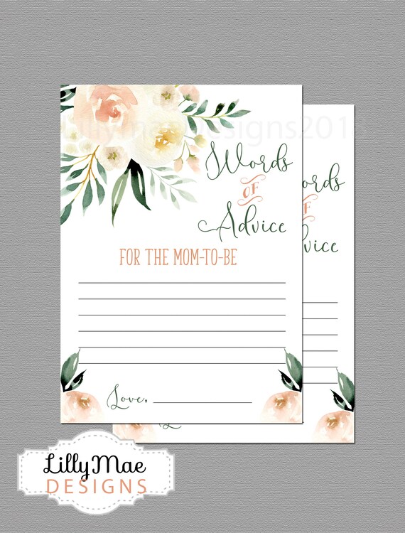Advice Cards Baby Shower Advice Blush Flowers Floral Advice
