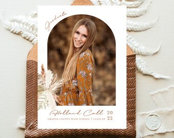 Graduation Announcement 2022, Boho Graduation Announcement, Girl's Graduation Announcement, Graduation Photo Card, Arch Graduation