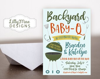 Backyard BabyQ Invitation, Bbq Baby Shower Invitation, Coed Baby Shower, Baby Boy Shower, Summer Baby Shower Invitation, Backyard Barbecue