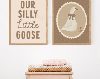Goose Wall Art, Silly Little Goose Artwork, Neutral Kids Room Decor, Goose Nursery Art, Girls Room Printable Wall Art, Neutral Color Decor
