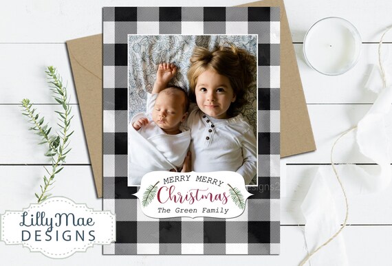 buffalo plaid photo christmas cards