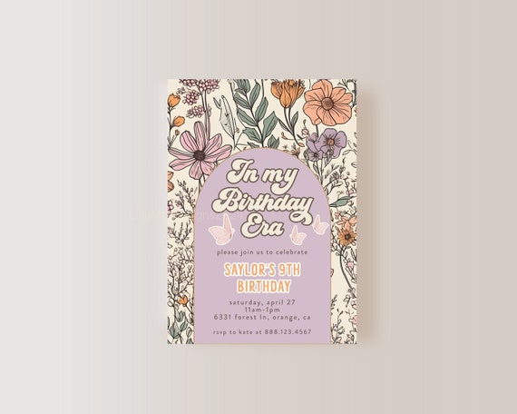 In My Birthday Era Invitation, Girls Birthday Party Invitation, Butterfly Theme, Wildflower Party Invitation, Retro Birthday, Teen Birthday