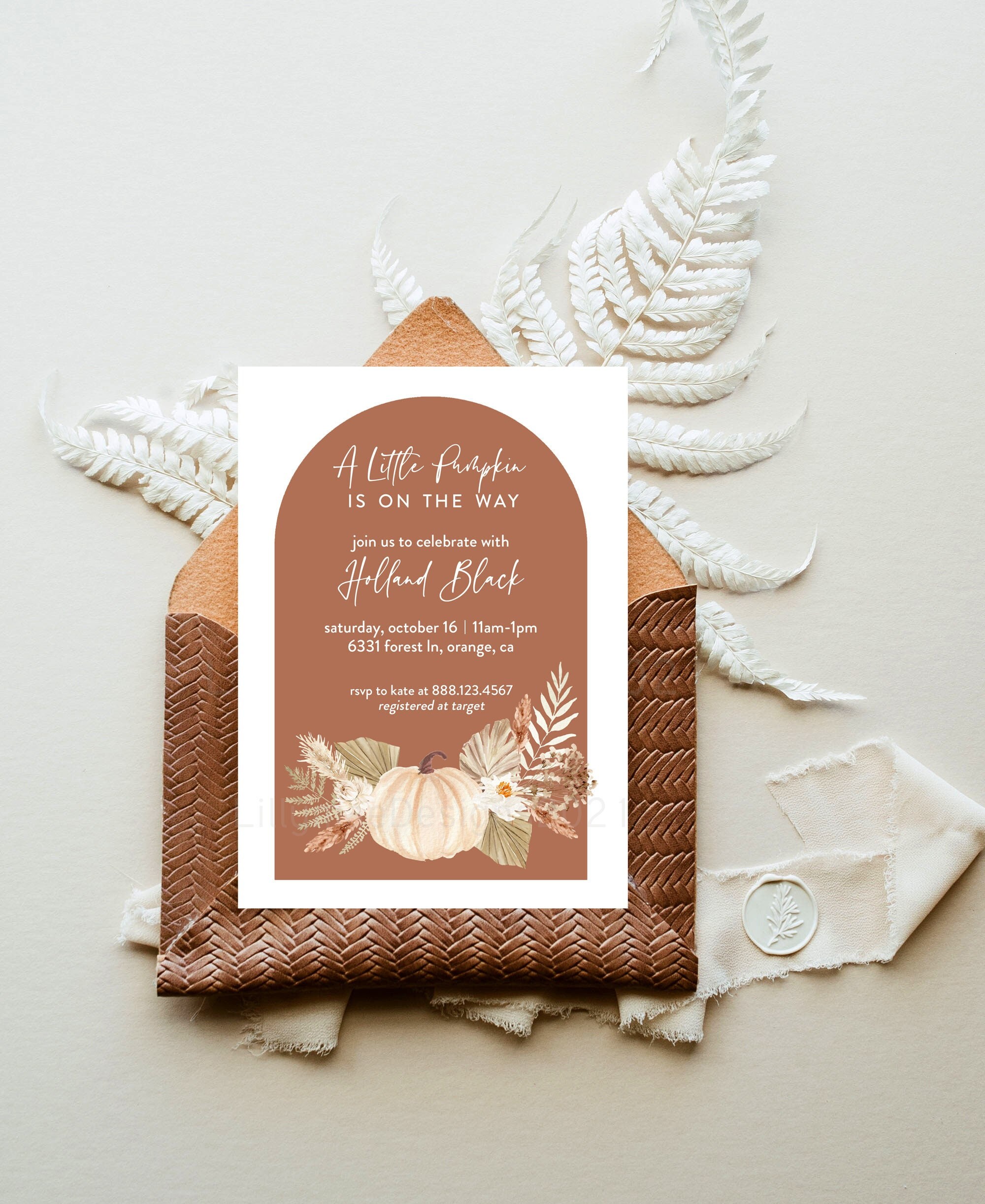 Boho Fall Baby Shower Invitation Pumpkin Shower Invitation Gender Neutral Fall Shower Invitation Arch Baby Shower Rust Baby