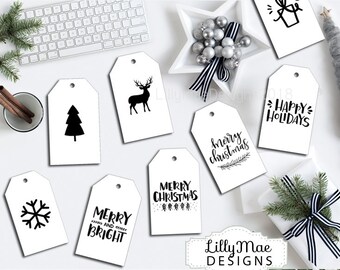 Printable Christmas Tags, Farmhouse Christmas Tags, Modern Christmas Tags, black and white, Christmas Gift Tags, digital gift tags