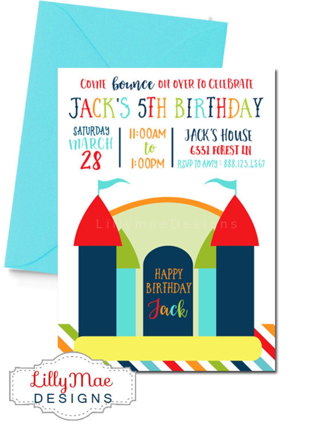 Bounce House Party Invitation Bounce Birthday Invitation Etsy