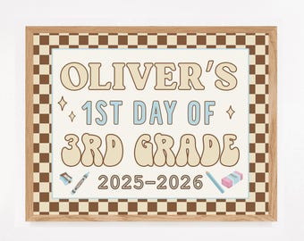 1st Day of School Sign, Checkered Back to school sign, Boy's 1st Day of School Poster, Printable back to school photo prop, Brown Checkers