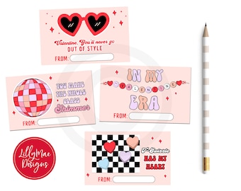 Taylor Inspired Valentines Cards, In My Valentine Era, Trendy Girl's Classroom Valentines, Friendship Bracelet Printable School Valentines