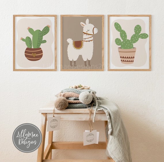 Llama Wall Art, Cactus Nursery Art, Earth Tone Nursery Art, Printable Llama Art, Cactus Art, Llama Decor, Neutral Nursery Art, Burnt Orange