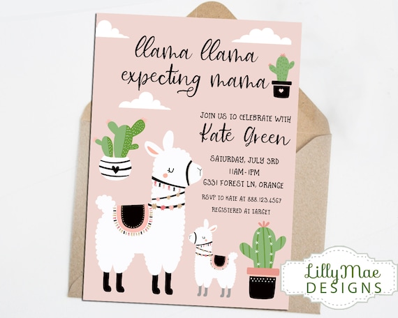 llama and cactus baby shower invitations