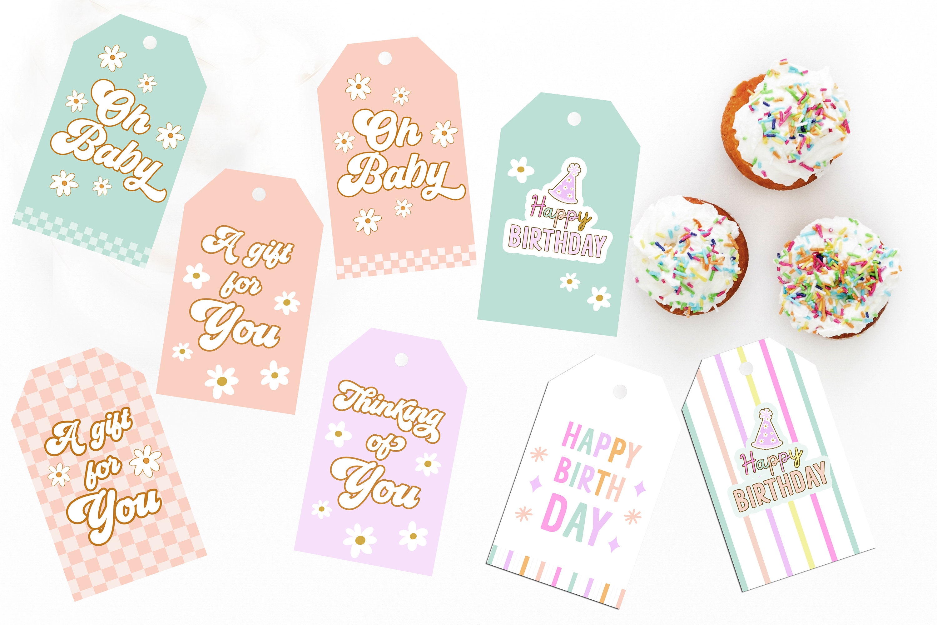 Birthday Gift Tags, Daisy Baby Shower Gift Tags, Assorted Printable Gift  Tags, Retro Birthday Tags, Instant Download Printable Present Tags - Etsy