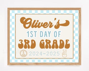 Boy's 1st Day of School Photo Prop, Checkered Back To School Sign, Printable Back to School Sign, Retro 1st Day of School Sign