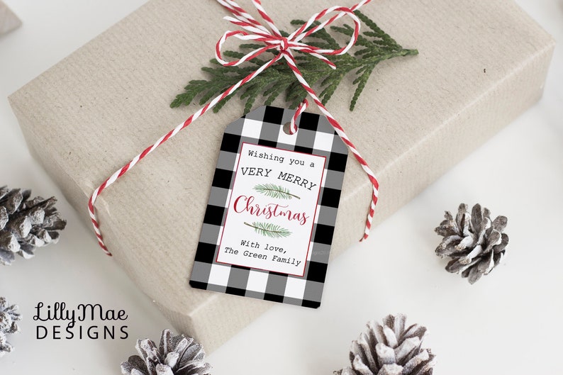 Buffalo Check Christmas Tags Printable Christmas Tags - Etsy