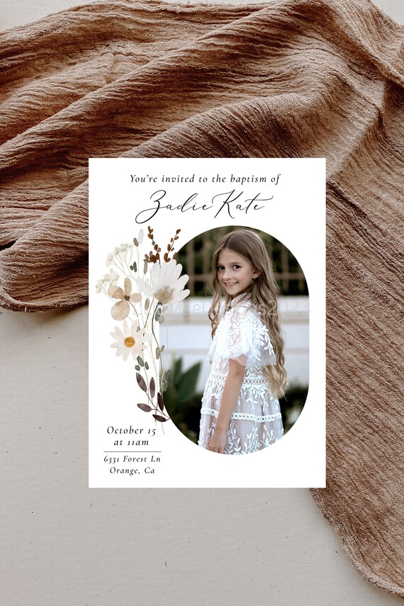 LDS Baptism Invitation for Girls, Floral Baptism Invitation, Modern Baptism Announcement, Wildflower Baptism Invitation, Girl's Baptism