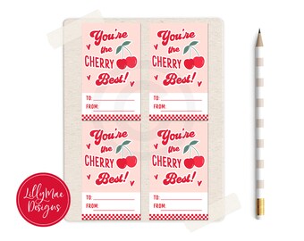 Cherry Valentines Cards, Printable Classroom Valentines, Retro Valentines Day Cards for Kids, Checkerboard Valentines Exchange