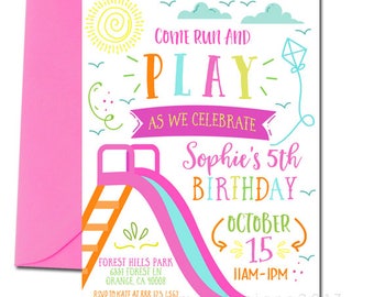 Invitación a fiesta en el parque, Invitación de cumpleaños en el parque, Fiesta en el parque, Fiesta de niñas en el parque, Invitación al parque infantil, Fiesta al aire libre, Cumpleaños de niña
