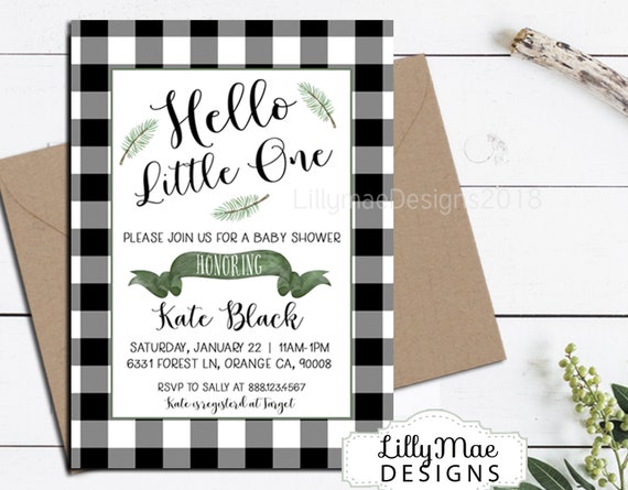 buffalo plaid baby shower invitation, farmhouse baby shower invitation,  buffalo check, black and white plaid, baby boy shower invitation