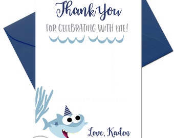 Baby Shark Thank You Cards, Printable Baby Shark Thank you Cards, Boy's Birthday Thank you Cards, Digital Thank you cards, Baby Shark theme