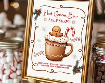 Hot Cocoa Bar Sign Printable | Gingerbread Hot Chocolate Station Decor | Christmas Kitchen Wall Art | Digital Download | Holiday Party Sign