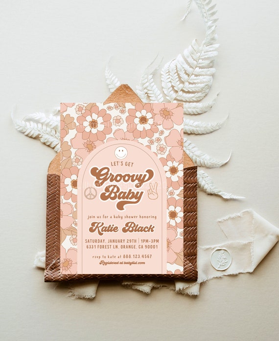 Retro Baby Girl Shower Invitation 70 s Theme Baby Shower Hippie