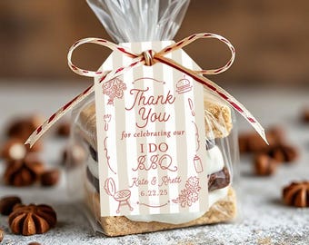 Etiquetas de regalo para barbacoa, regalos para fiestas de barbacoa, bolsas de golosinas para barbacoa mixta, etiquetas de regalo para fiestas de barbacoa en el patio, personalizadas por el diseñador