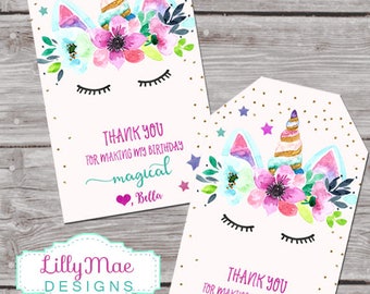 Unicorn Favor Tags, Unicorn Party Favors, Unicorn Tags, Printable, Personalized Favor Tags, Custom, Watercolor, Floral, unicorn favor,