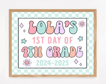 Back to School Photo Prop, Printable Back To School Sign, Personalized Retro Back to School Sign, Checkered 1st Day of School Photo Prop