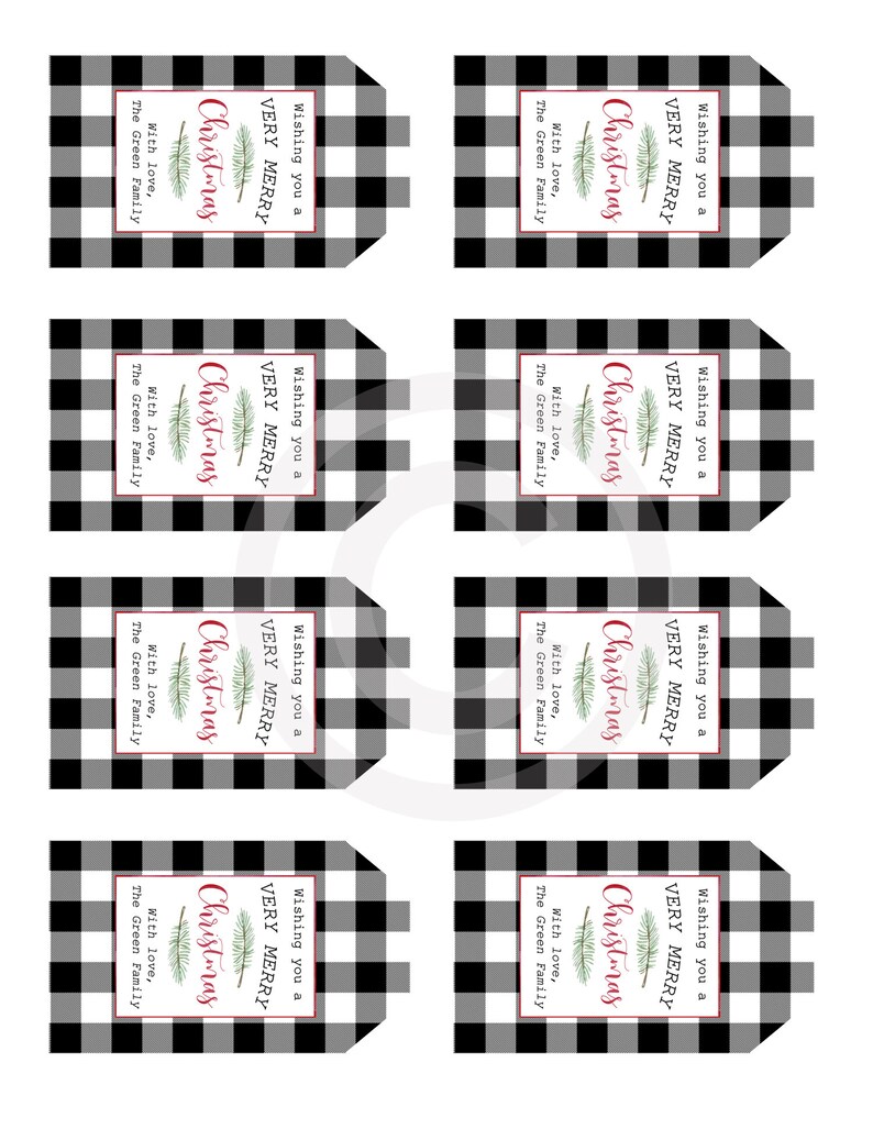 Buffalo Check Christmas Tags Printable Christmas Tags - Etsy