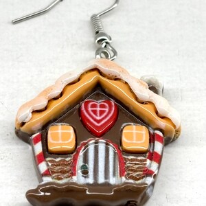 Gingerbread House Earrings, Holiday Gingerbread House Earrings, Christmas Earrings, Xmas Earrings for Women, Lightweight Holiday Earrings