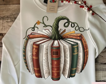 Fall Book Pumpkin PNG, Retro Autumn Librarian Design (Digital Download)