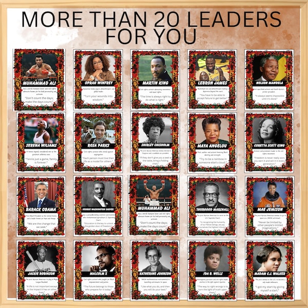 Plakaty z biografiami liderów z okazji Miesiąca Czarnej Historii | Motyw Walentynek w kształcie serca | Dekoracja tablicy ogłoszeń w klasie