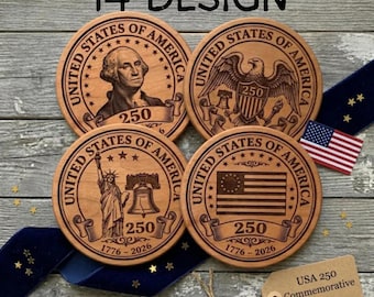 America 250th Anniversary Coaster SVG Bundle, USA 1776 2026 Laser Engraving Design, Patriotic Wood Coaster PNG, Eagle Liberty Glowforge File