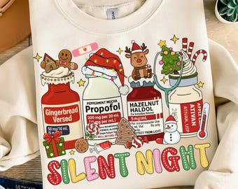 Silent Night Christmas Nurse PNG, Medical Christmas Shirt, Er Nurse, ICU Nurse Christmas PNG, Festive Healthcare Png, Digital Download