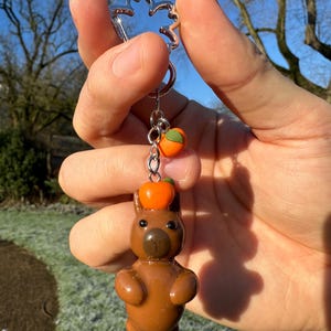 Cute Capybara Keychain Orange Fruit Handmade Polymer Clay Bag Charm