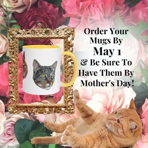 Coffee Mug Cat Art Painting Three Cat Heads Painted Mug with Color Inside Yellow FREE SHIPPING image 10