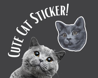 Cat Sticker Russian Blue Grey Kitty Art Amber Eyed Cat High Quality Stocking Stuffer Gift For Cat Lover Gift For Her Gift For Him