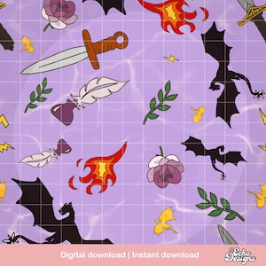 Vierter Flügel inspirierter lila Drache nahtlose Hintergrund png Muster. Fantasy-Buch als digitaler Download.