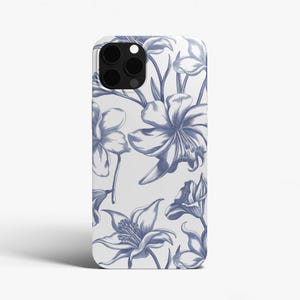 Blue Flower Petals Phone Case, Vintage Coquette Floral Pattern, Blue Toile De Jouy, iPhone, Samsung Galaxy, Google Pixel, Gift for Her