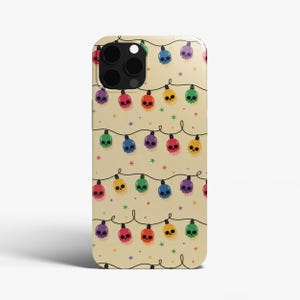 Spooky Christmas Skull Lights Phone Case: Gothic Halloween iPhone Samsung Pixel